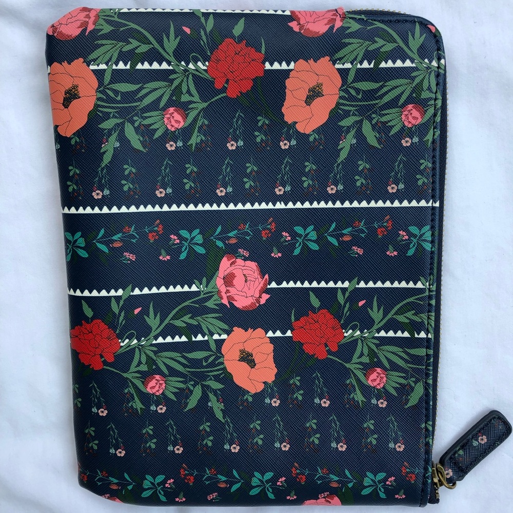 Anthropologie cosmetic bag 7x9.5 blue pink & red